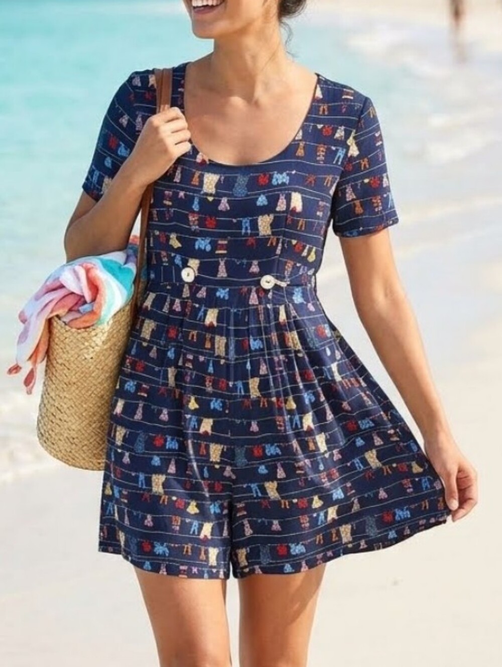 Vintage Jeffrey Dara Clothesline Novelty Print Playsuit Romper Size 10 Medium